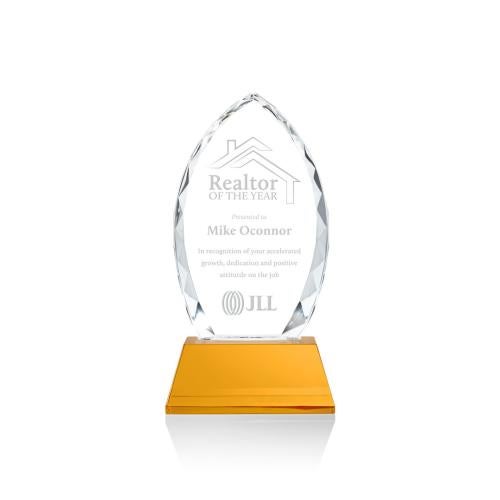 Corporate Awards - Glass Awards - Colored Glass Awards - Wilton Amber on Newhaven Arch & Crescent Crystal Award