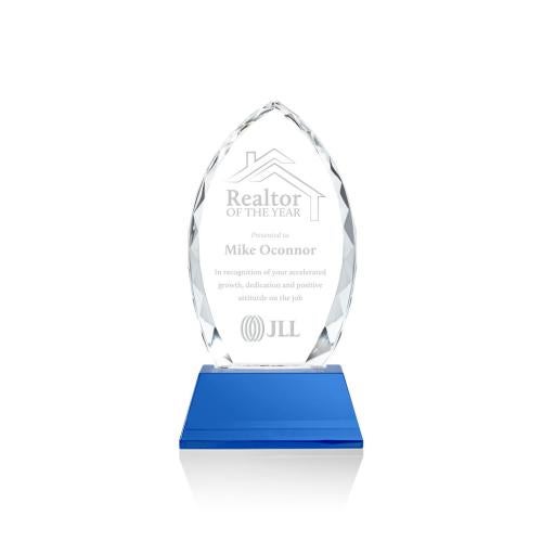 Corporate Awards - Glass Awards - Colored Glass Awards - Wilton Blue on Newhaven Arch & Crescent Crystal Award