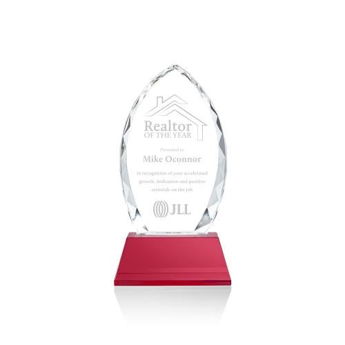 Corporate Awards - Crystal Awards - Colored Crystal - Red Crystal Awards - Wilton Red on Newhaven Base Peak Crystal Award