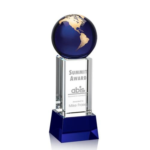 Corporate Awards - Sales Awards - Luz Globe Blue/Gold on Base Spheres Crystal Award
