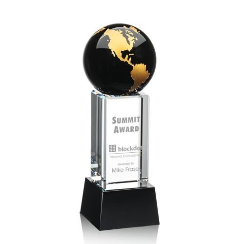 Corporate Awards - Sales Awards - Luz Globe Black/Gold on Base Spheres Crystal Award