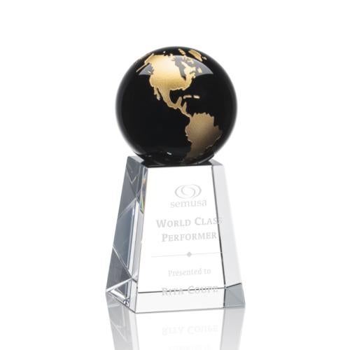 Corporate Awards - Sales Awards - Heathcote Globe Black/Gold Spheres Crystal Award