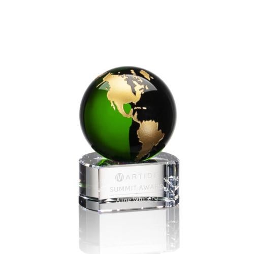 Corporate Awards - Sales Awards - Dundee Globe Green/Gold Spheres Crystal Award
