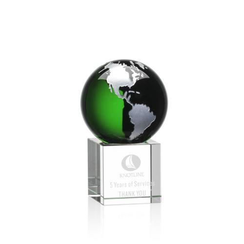 Corporate Awards - Sales Awards - Haywood Globe Green/Silver Spheres Crystal Award