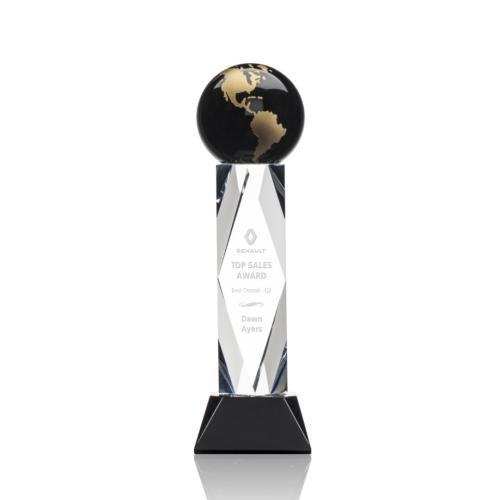 Corporate Awards - Crystal Awards - Crystal Pillar Awards - Ripley Globe Black/Gold Obelisk Crystal Award