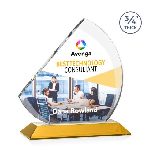 Corporate Awards - Glass Awards - Colored Glass Awards - Nantucket Full Color Amber Sail Crystal Award