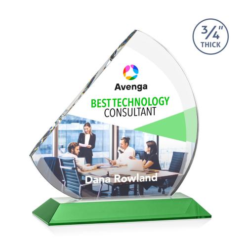 Corporate Awards - Glass Awards - Colored Glass Awards - Nantucket Full Color Green Sail Crystal Award