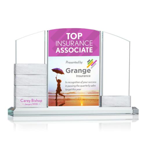 Corporate Awards - Glass Awards - Colored Glass Awards - Lavery Add-a-Block Full Color Arch & Crescent Crystal Award