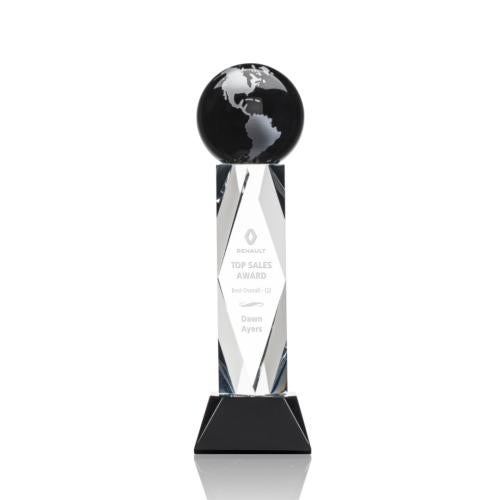 Corporate Awards - Crystal Awards - Crystal Pillar Awards - Ripley Globe Black/Silver Obelisk Crystal Award