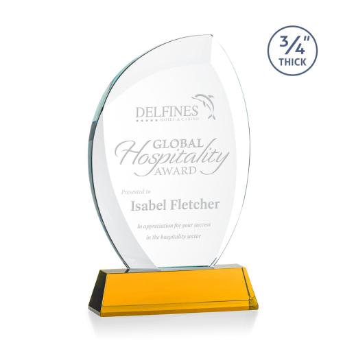 Corporate Awards - Crystal Awards - Crystal Flame Awards - Wichita Amber on Newhaven Base Flame Crystal Award