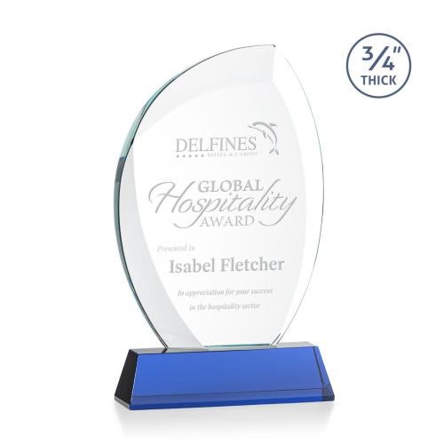 Corporate Awards - Crystal Awards - Crystal Flame Awards - Wichita Blue on Newhaven Base Flame Crystal Award