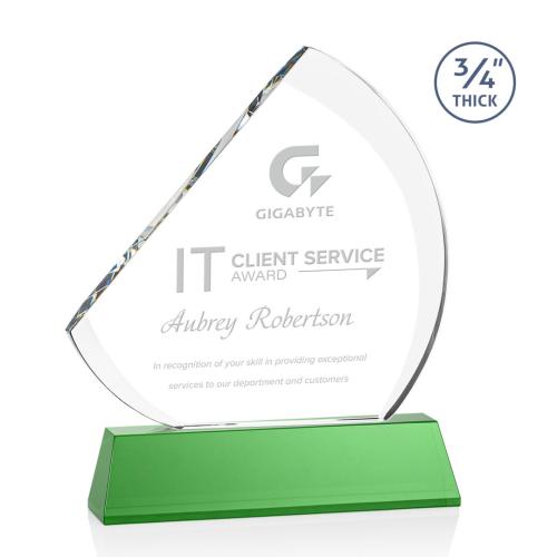 Corporate Awards - Glass Awards - Colored Glass Awards - Nantucket Green on Newhaven Sail Crystal Award
