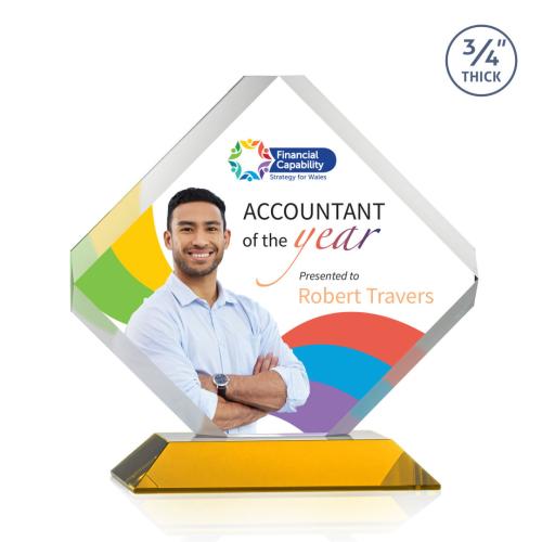 Corporate Awards - Glass Awards - Colored Glass Awards - Toulon Full Color Amber Crystal Award