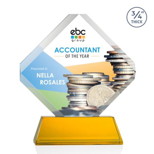 Corporate Awards - Glass Awards - Colored Glass Awards - Toulon on Newhaven Full Color Amber Crystal Award