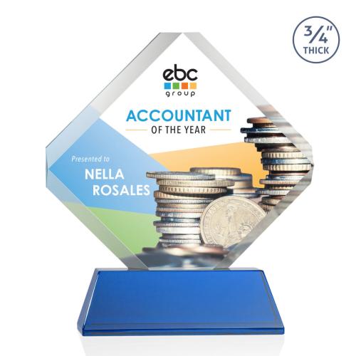 Corporate Awards - Glass Awards - Colored Glass Awards - Toulon on Newhaven Full Color Blue Crystal Award
