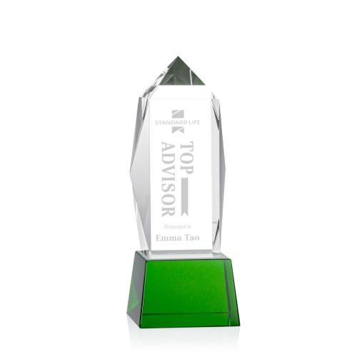Corporate Awards - Crystal Awards - Crystal Pillar Awards - Bloomington Green  on Base Obelisk Crystal Award