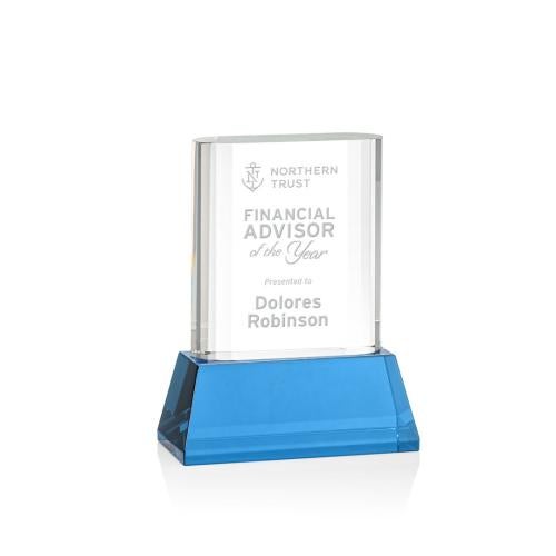 Corporate Awards - Crystal Awards - Merit Sky Blue on Base Rectangle Crystal Award