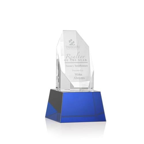 Corporate Awards - Glass Awards - Colored Glass Awards - Barrhaven Blue on Base Crystal Award