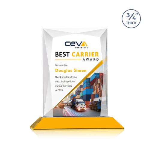 Corporate Awards - Glass Awards - Colored Glass Awards - Messina Full Color Amber Rectangle Crystal Award