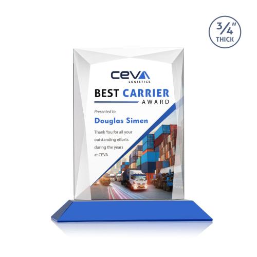 Corporate Awards - Glass Awards - Colored Glass Awards - Messina Full Color Blue Rectangle Crystal Award