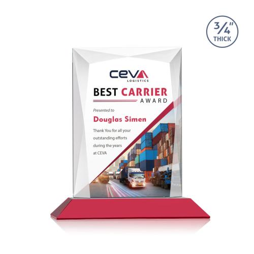 Corporate Awards - Crystal Awards - Colored Crystal - Red Crystal Awards - Messina Full Color Red Rectangle Crystal Award
