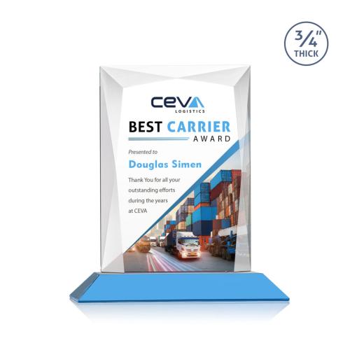 Corporate Awards - Full Color Awards - Messina Full Color Sky Blue Rectangle Crystal Award