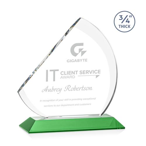Corporate Awards - Glass Awards - Colored Glass Awards - Nantucket Green Sail Crystal Award
