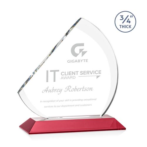 Corporate Awards - Crystal Awards - Colored Crystal - Red Crystal Awards - Nantucket Red Sail Crystal Award