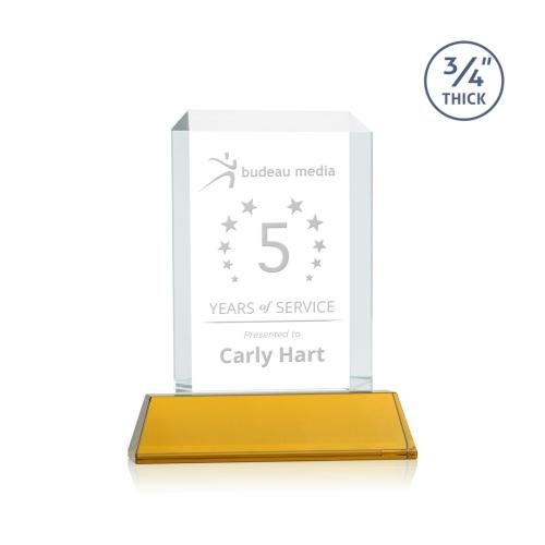 Corporate Awards - Glass Awards - Colored Glass Awards - Dalton Amber on Newhaven Rectangle Crystal Award