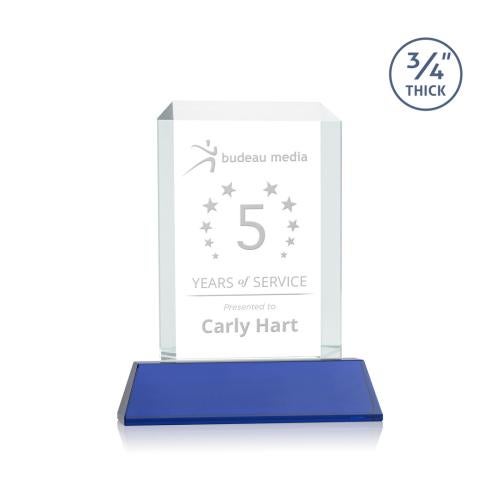 Corporate Awards - Glass Awards - Colored Glass Awards - Dalton Blue on Newhaven Rectangle Crystal Award
