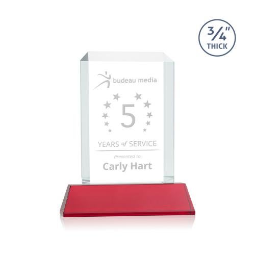 Corporate Awards - Crystal Awards - Colored Crystal - Red Crystal Awards - Dalton Red on Newhaven Rectangle Crystal Award