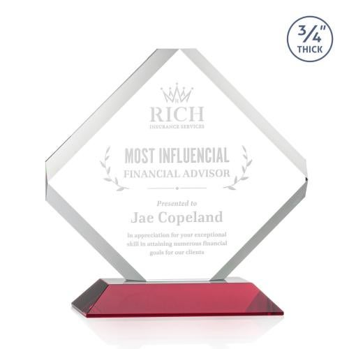 Corporate Awards - Crystal Awards - Colored Crystal - Red Crystal Awards - Toulon Red Crystal Award