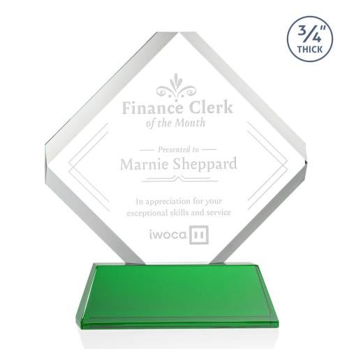 Corporate Awards - Glass Awards - Colored Glass Awards - Toulon Green on Newhaven Crystal Award