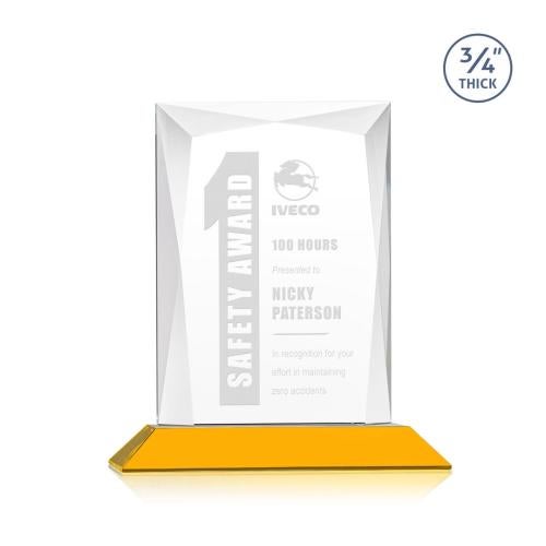 Corporate Awards - Glass Awards - Colored Glass Awards - Messina Amber Rectangle Crystal Award