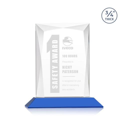 Corporate Awards - Glass Awards - Colored Glass Awards - Messina Blue Rectangle Crystal Award