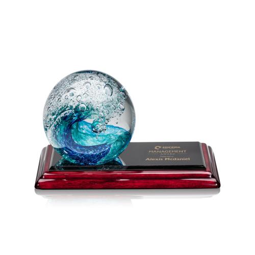 Corporate Awards - Modern Awards - Surfside Spheres on Rosewood Base Glass Award
