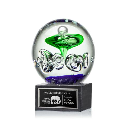 Corporate Awards - Modern Awards - Aquarius Spheres on Square Marble Base Glass Award