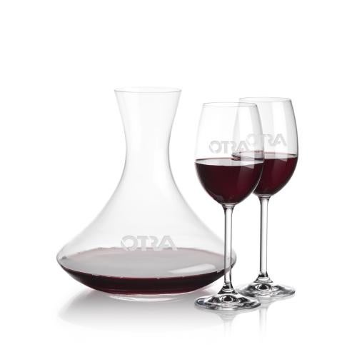 Corporate Recognition Gifts - Etched Barware - Senderwood Carafe & Woodbridge Wine