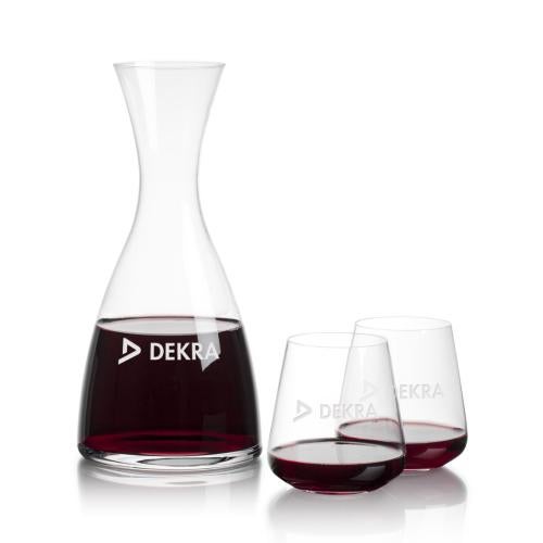Corporate Recognition Gifts - Etched Barware - Barham Carafe  & Breckland Stemless Wine