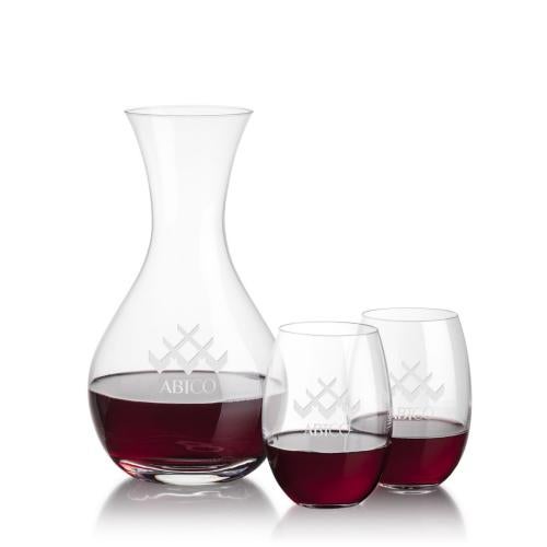 Corporate Recognition Gifts - Etched Barware - Adelita Carafe &  Carlita Stemless Wine