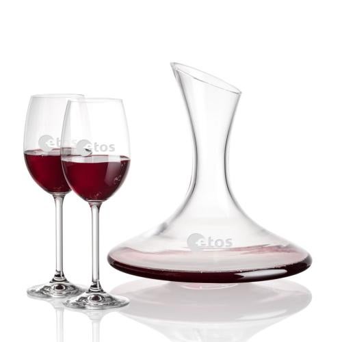 Corporate Recognition Gifts - Etched Barware - Madagascar Carafe & Woodbridge Wine