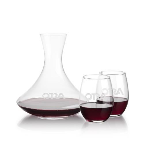 Corporate Recognition Gifts - Etched Barware - Senderwood Carafe & Stanford Stemless Wine