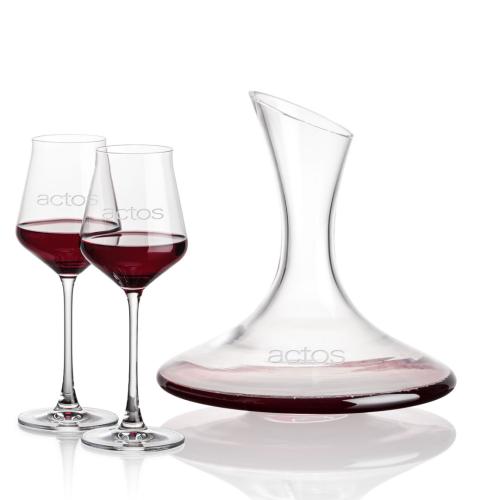 Corporate Recognition Gifts - Etched Barware - Madagascar Carafe & Bretton Wine