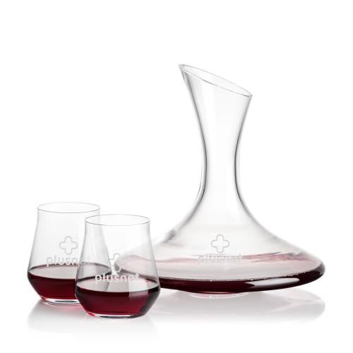 Corporate Recognition Gifts - Etched Barware - Madagascar Carafe & Bretton Stemless Wine
