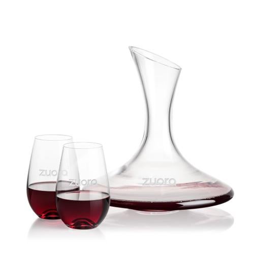 Corporate Recognition Gifts - Etched Barware - Madagascar Carafe & Boston Stemless Wine