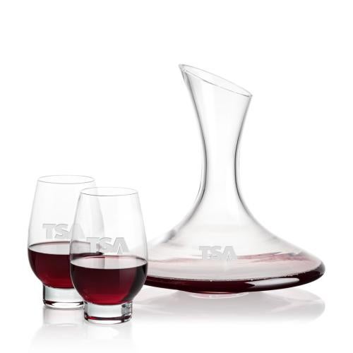 Corporate Recognition Gifts - Etched Barware - Madagascar Carafe & Glenarden Stemless Wine