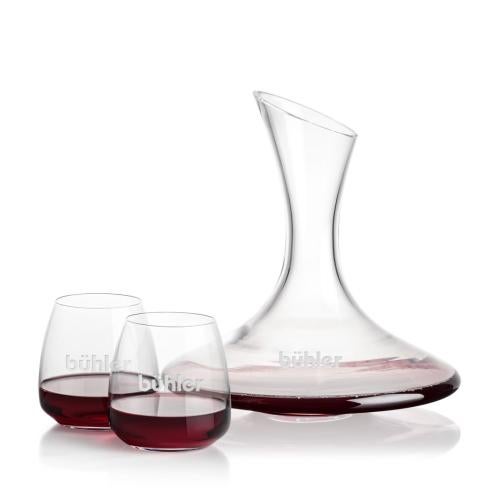 Corporate Recognition Gifts - Etched Barware - Madagascar Carafe & Hogarth Stemless Wine