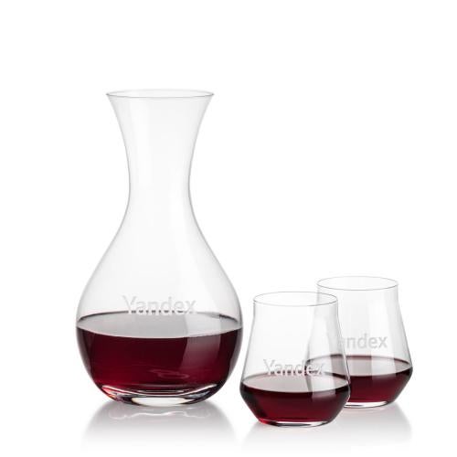 Corporate Recognition Gifts - Etched Barware - Adelita Carafe & Bretton Stemless Wine