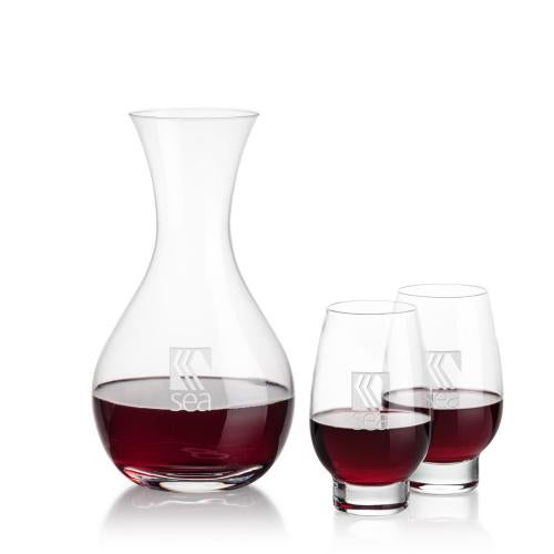 Corporate Recognition Gifts - Etched Barware - Adelita Carafe & Glenarden Stemless Wine