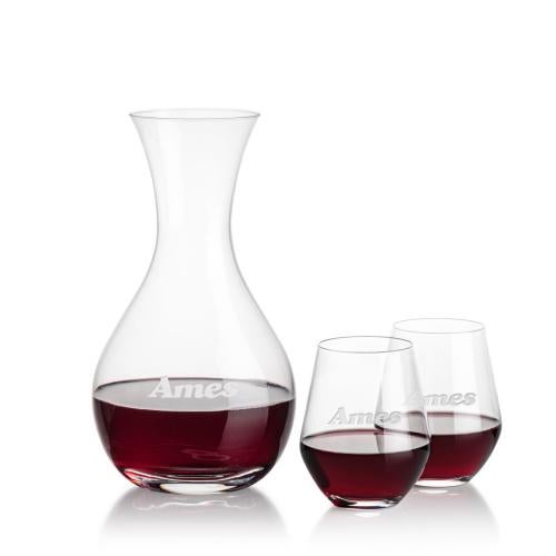 Corporate Recognition Gifts - Etched Barware - Adelita Carafe & Reina Stemless Wine